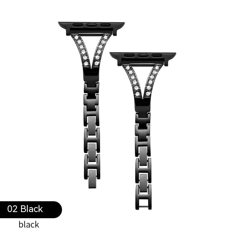 Pulseira para Apple Watch de Aço Inoxidável com Diamantes de Metal
