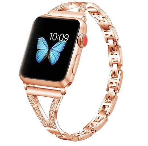 Pulseira para Apple Watch de Aço Inoxidável com Diamantes de Metal