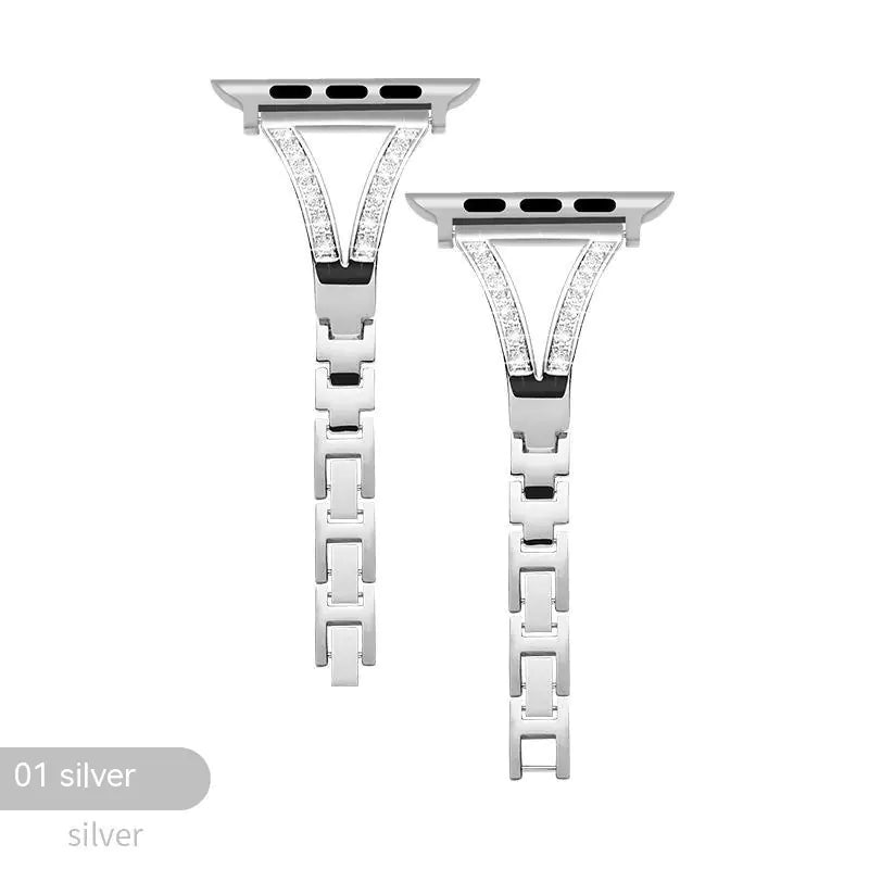 Pulseira para Apple Watch de Aço Inoxidável com Diamantes de Metal