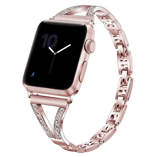 Pulseira para Apple Watch de Aço Inoxidável com Diamantes de Metal