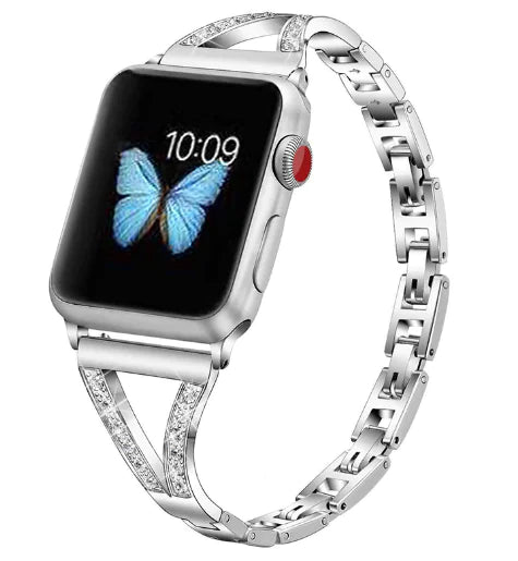 Pulseira para Apple Watch de Aço Inoxidável com Diamantes de Metal