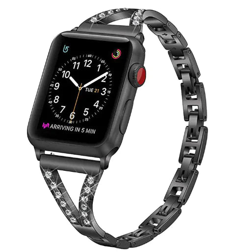 Pulseira para Apple Watch de Aço Inoxidável com Diamantes de Metal